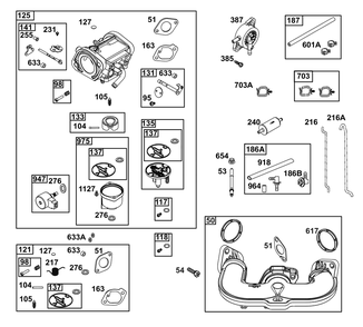 Carburetor And Fuel Supply Group Diagram and Parts List for 44N877-0019-G1 400000 - 699999 Briggs and Stratton Engine